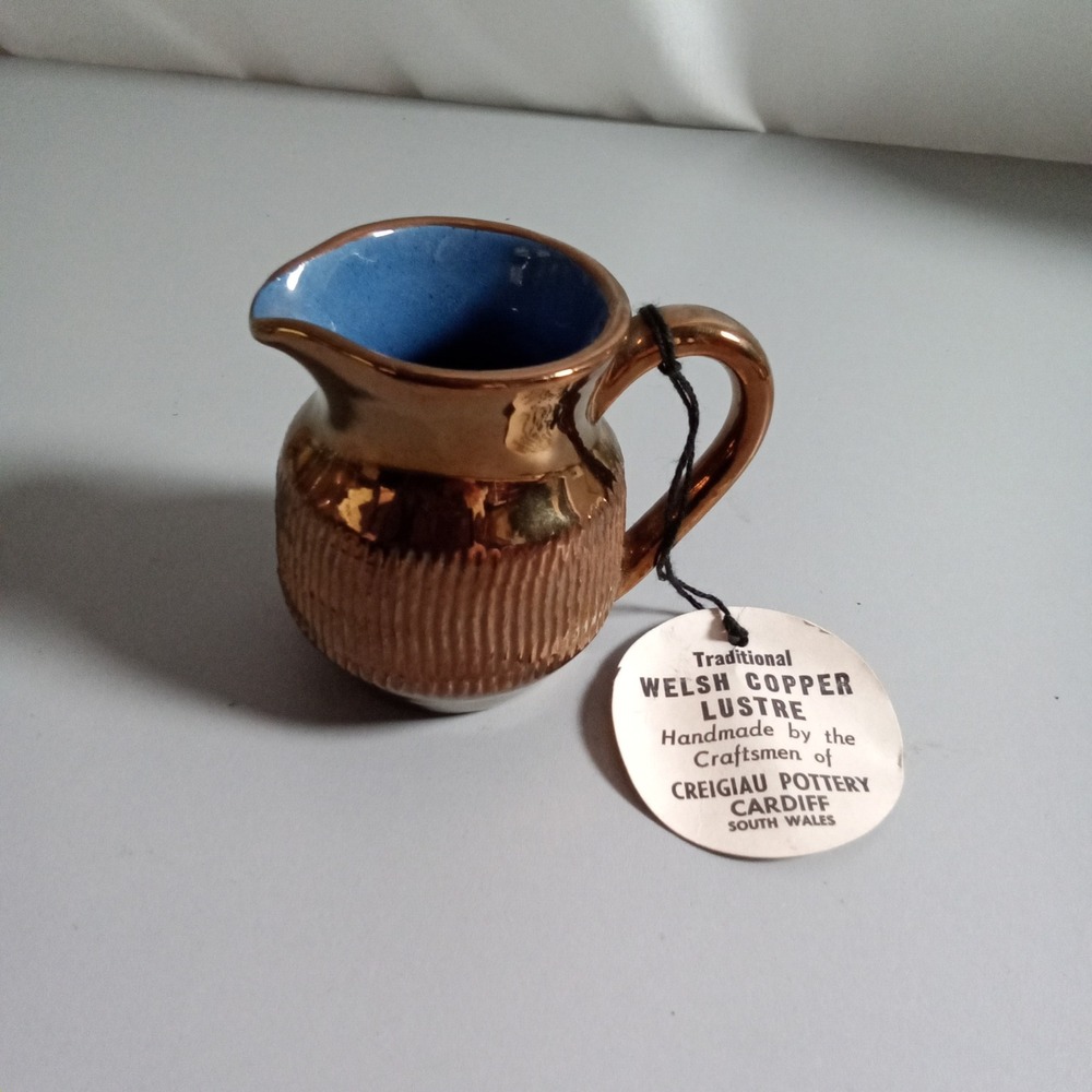Creigiau Pottery Welsh Copper Lustre Miniature Pitcher Handmade Cardiff Wales